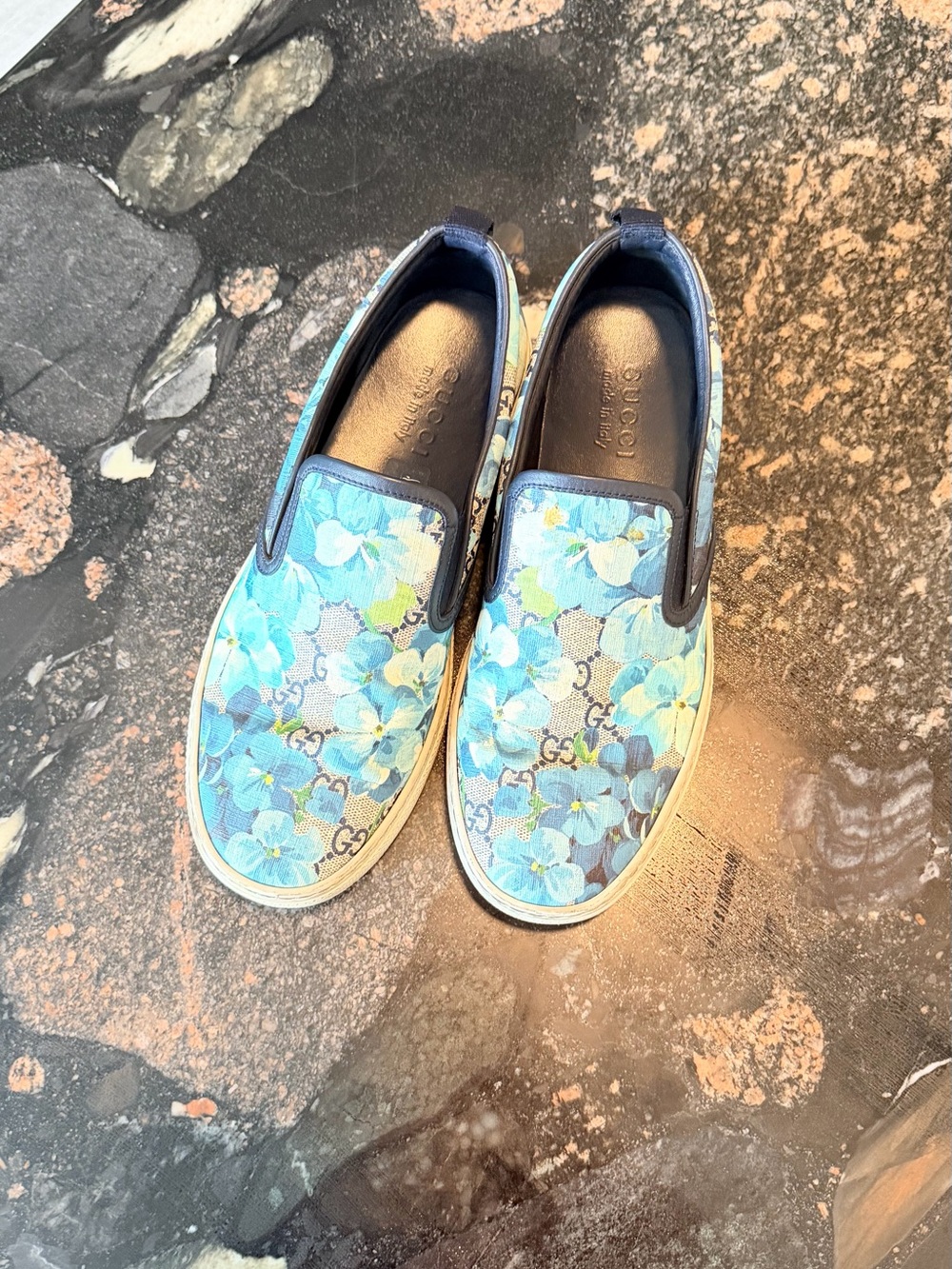 Gucci Kids Light Blue Floral Slip-On Sneakers